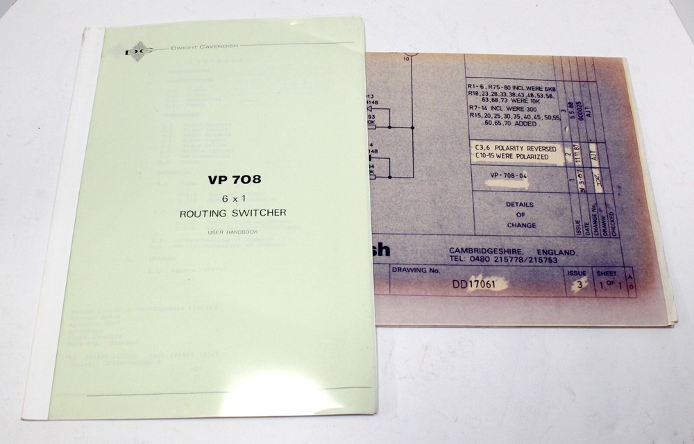 DWIGHT CAVENDISH VP-708 ROUTING SWITCHER USER HANDBOOK & SCHEMATIC