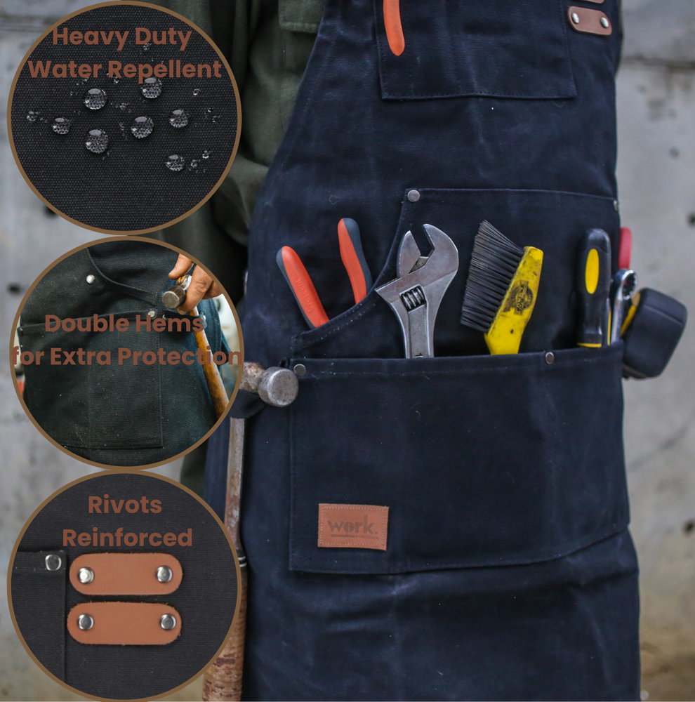 WHITEDUCK Heavy Duty Waxed Thick Canvas Apron 24oz Multi-Functional Work Apron