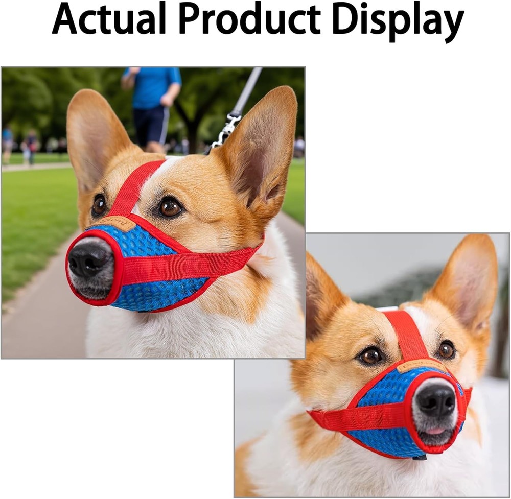 Basket Muzzle for Dogs, Prevents Biting Chewing Barking, Soft Small, Red-Blue