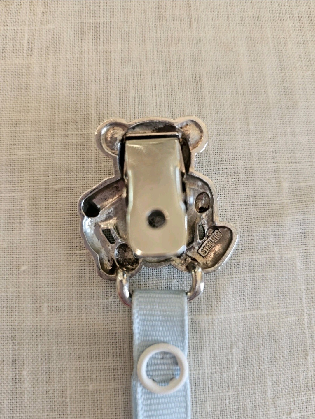 Empire Sterling Silver Teddy Bear Baby Boy Pacifier Clip .925 Blue Engravable