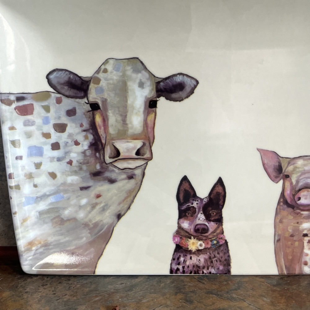 Greenbox Eli Halpin Rectangular Ceramic Animal Platter Dishwasher Safe 15x7in