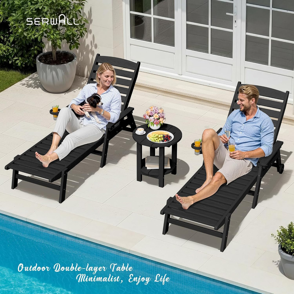 round Outdoor Side Table, HDPE Small Adirondack End Table,2-Tier Patio Side Tabl