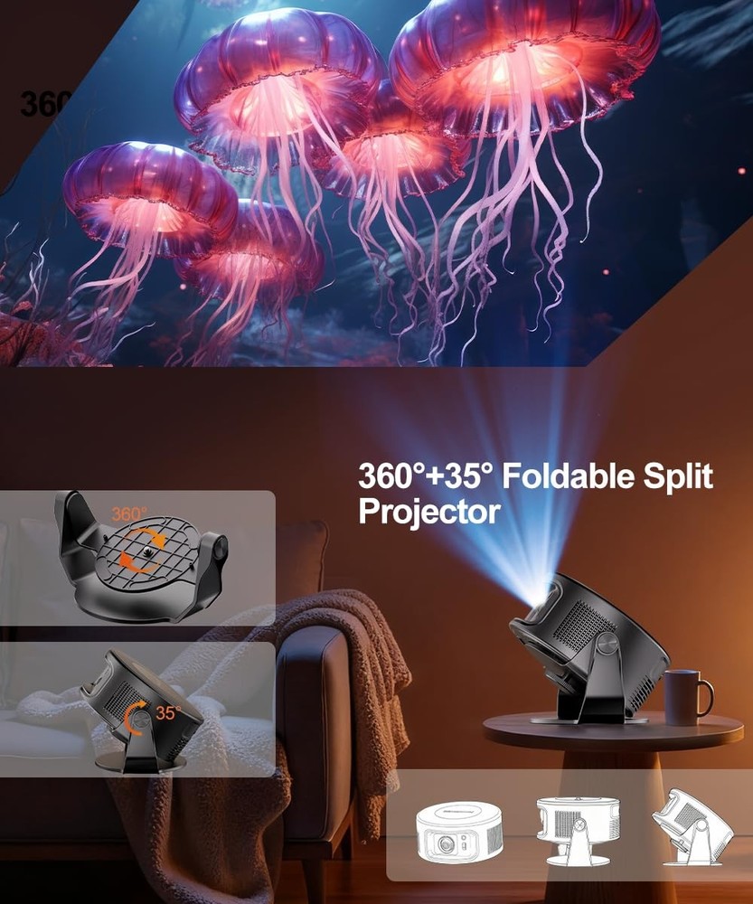 Smart Projector with WiFi 6 and Bluetooth 5.4, Mini Protable Projector 4K & 8...