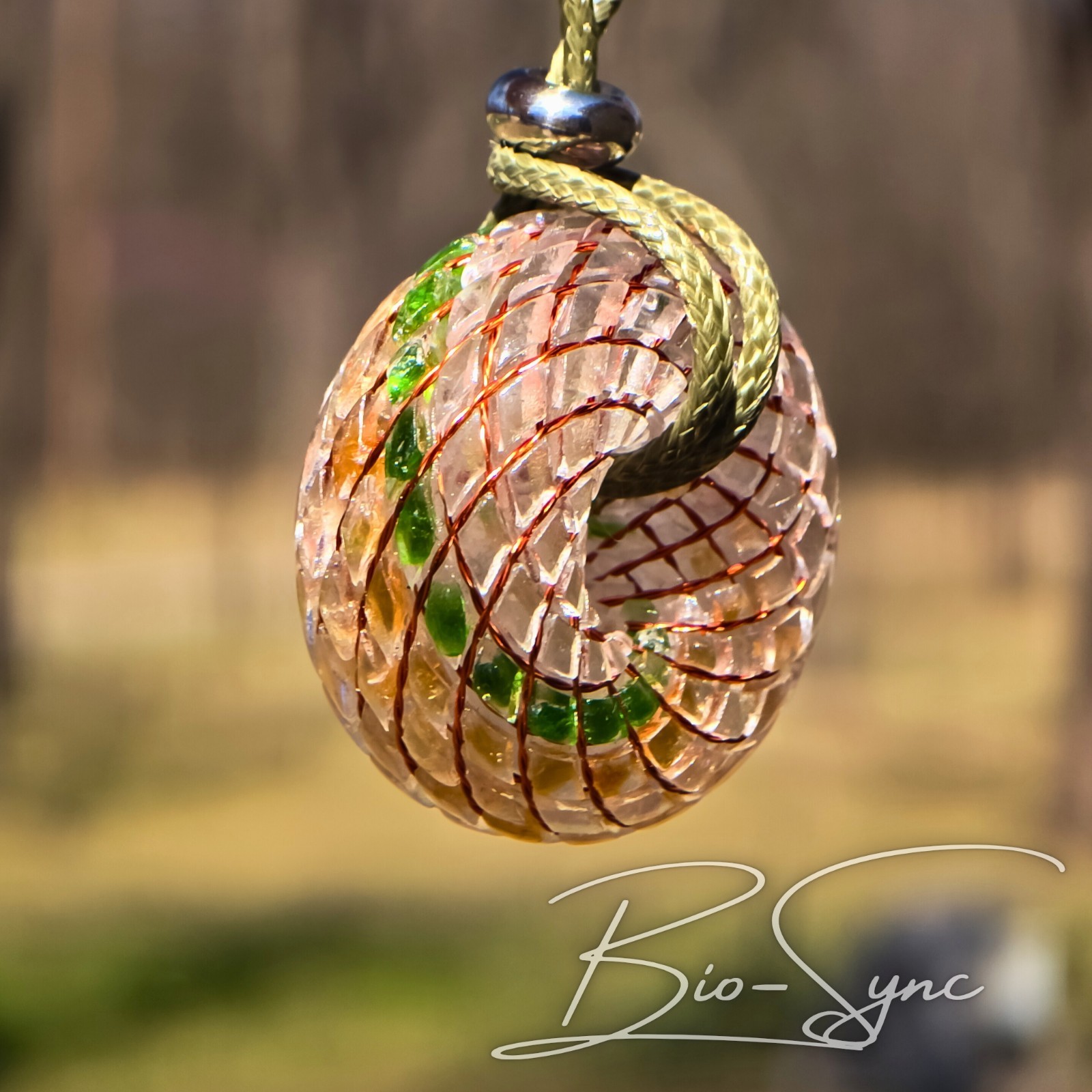 Phi Torus Vortex Energy Pendant— Citrine, Fire Opals, Rainbow Lattice Sunstone