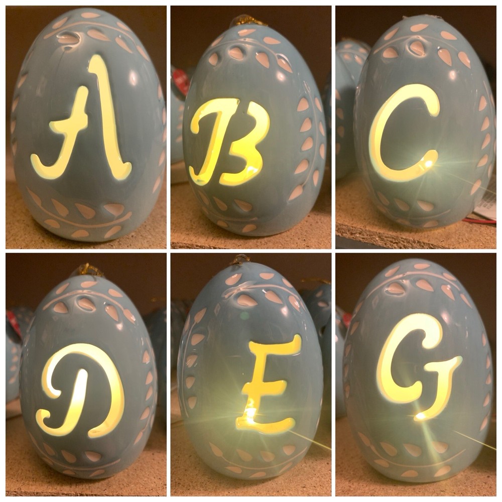 Easter Light Up Monogram Egg Letter "J” Blue Decorative Easter Egg 2.5”x3”x4”