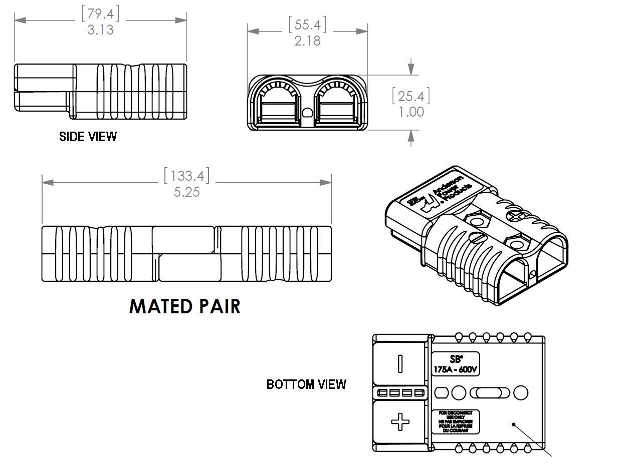 Anderson SB175 Copper Battery Cable 4 Gauge AWG with ends lug/terminal/clamp