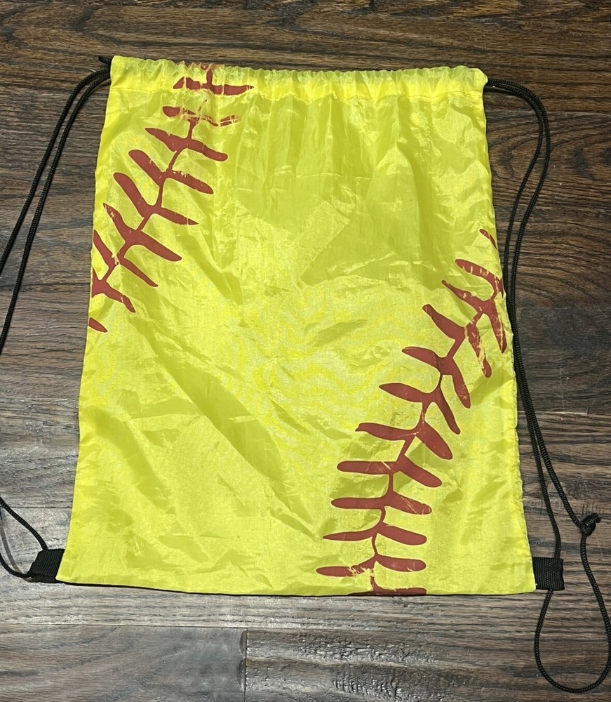 Softball Cinch Back Sack Drawstring Bag Polyester Yellow Red