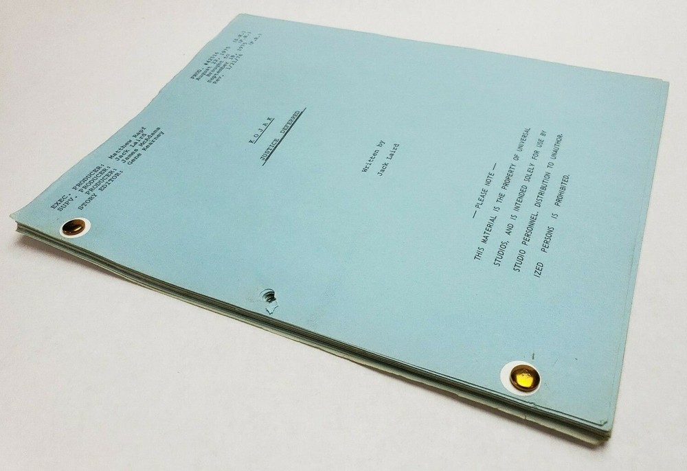 KOJAK / Jack Laird 1976 TV Script, Telly Savalas, skeleton "Justice Deferred"