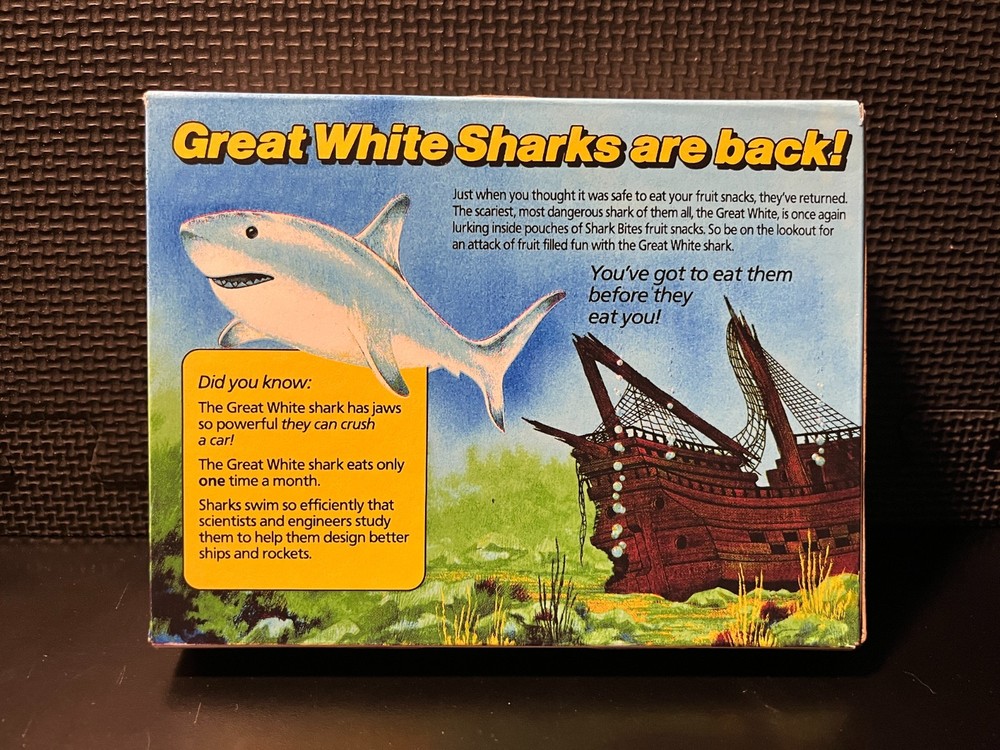 1990 Shark Bites Fruit Snacks (great white) - Replacement novelty display box