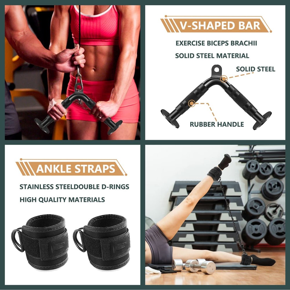 Triceps Pull Down Attachment,Cable Machine Accessories for Home Gym，LAT Pull ...