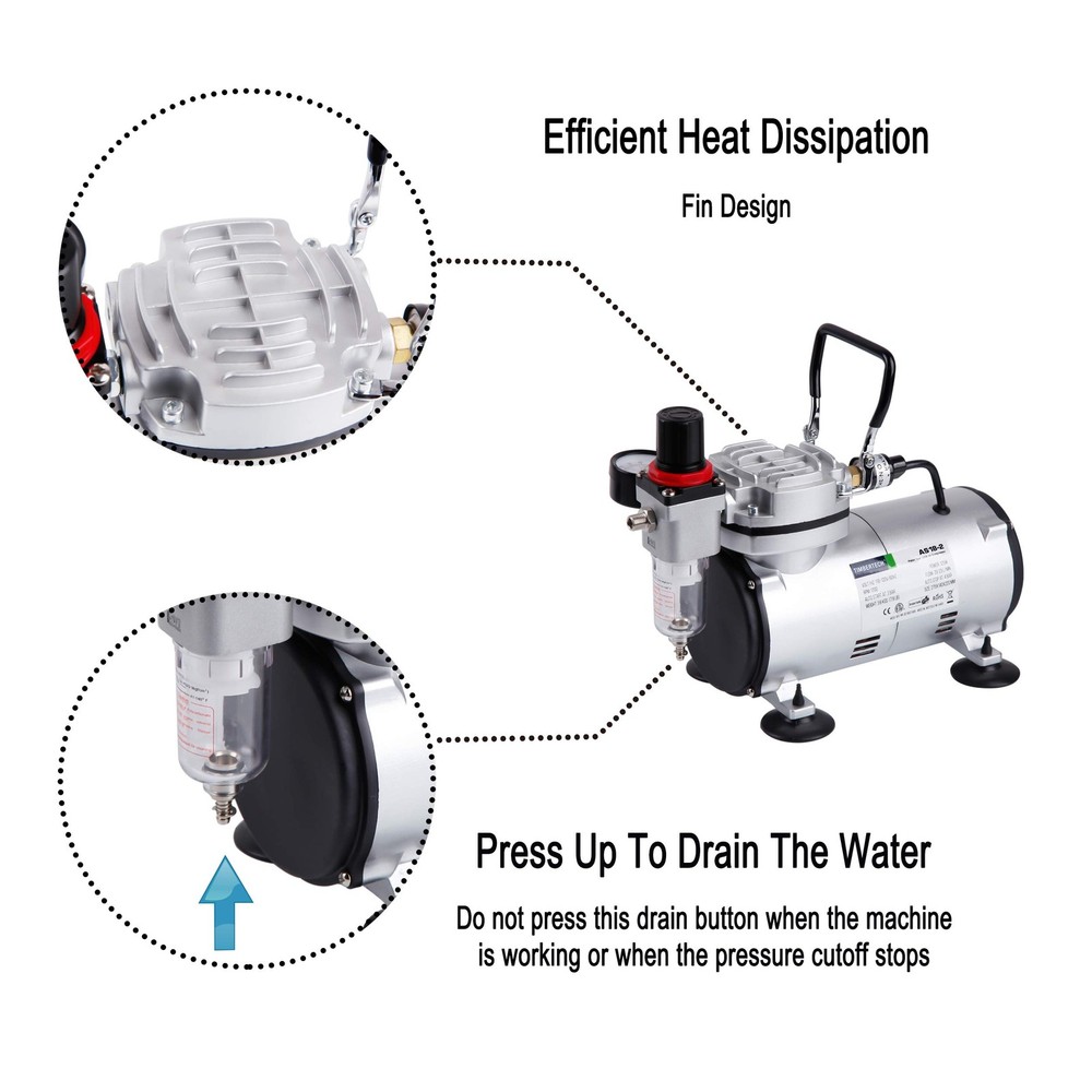 TIMBERTECH Airbrush Compressor AS18-2, Basic Mini Compressor, 4 Bar/Auto Stop