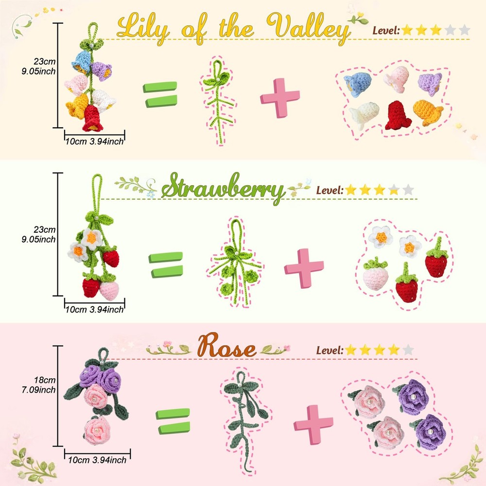 7 Car Hanging Flower Charms Crochet Kit for Beginners with Video Tutorial