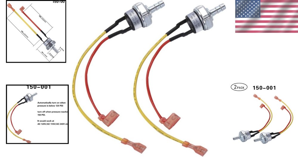 Certified 150 PSI Air Pressure Switch - Automatic Control for Compressors