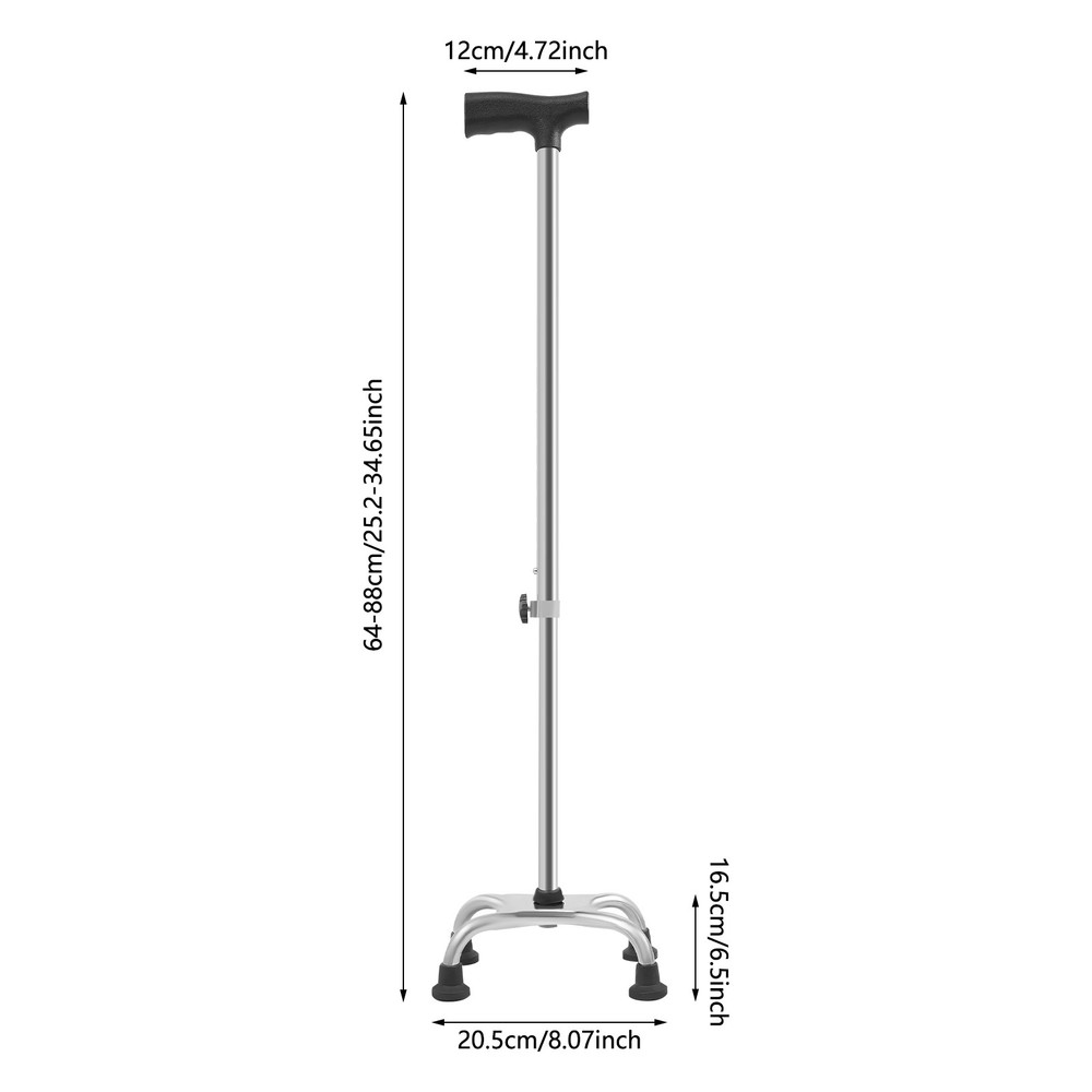 Adjustable Walking Cane Stick Mobility Quad Four Prong Base Small Base Walker