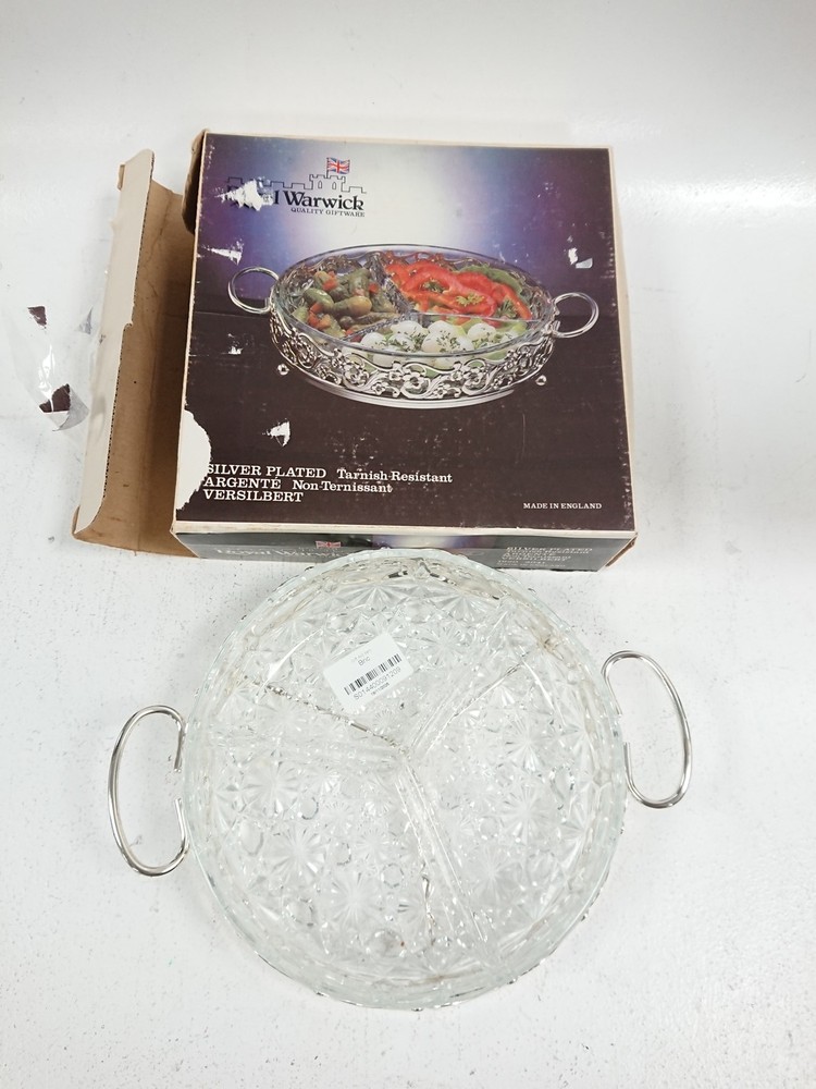 Royal Warwick Silver Plated Glass Serving Dish with Handles & Box
