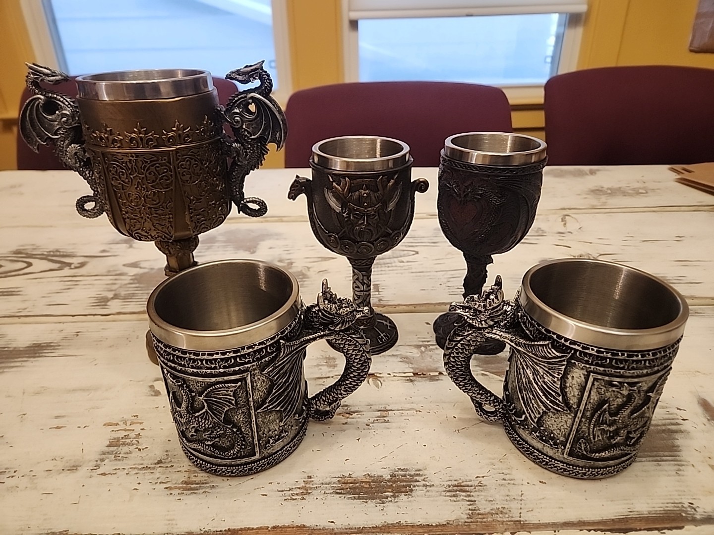 Double Dragon Drinking Chalice Goblet, 2 Wine Goblets, 2 Dragon Mugs ,D & D,
