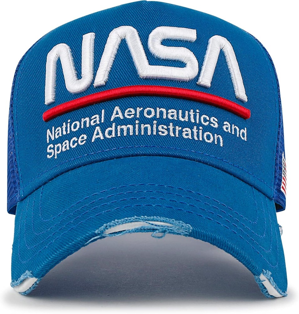 ililily PREMIUM NASA Worm Logo Embroidery Structured Medium, Blue-lined