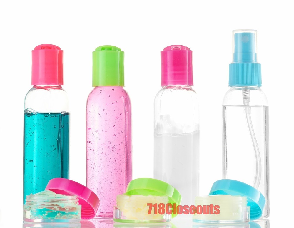 8pc Mini Travel Plastic Transparent Empty Toiletry Bottle & Makeup Container Zip