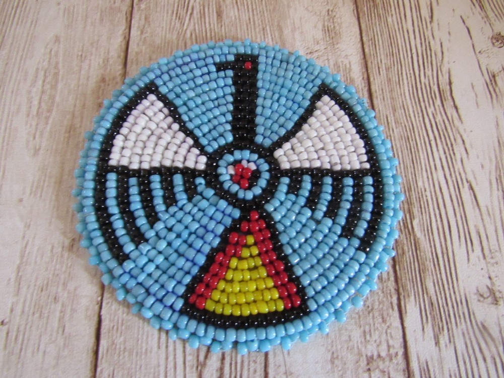 Beaded Rosette 3" Thunderbird Leather Sewing Regalia Crafting  Native Design 9E