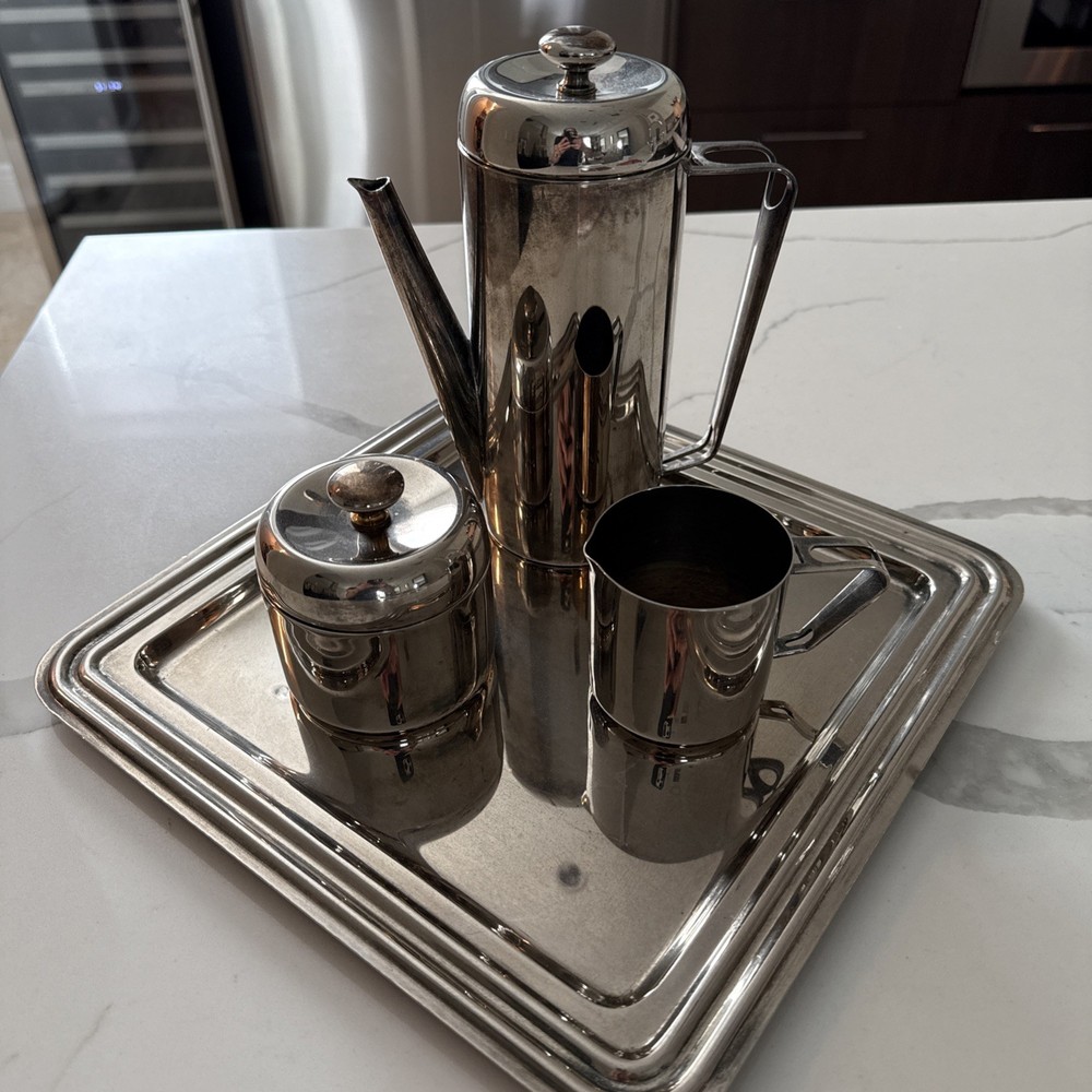 Art Deco Style Silver Plated Vintage Coffee Tea Service Set 4 Pieces