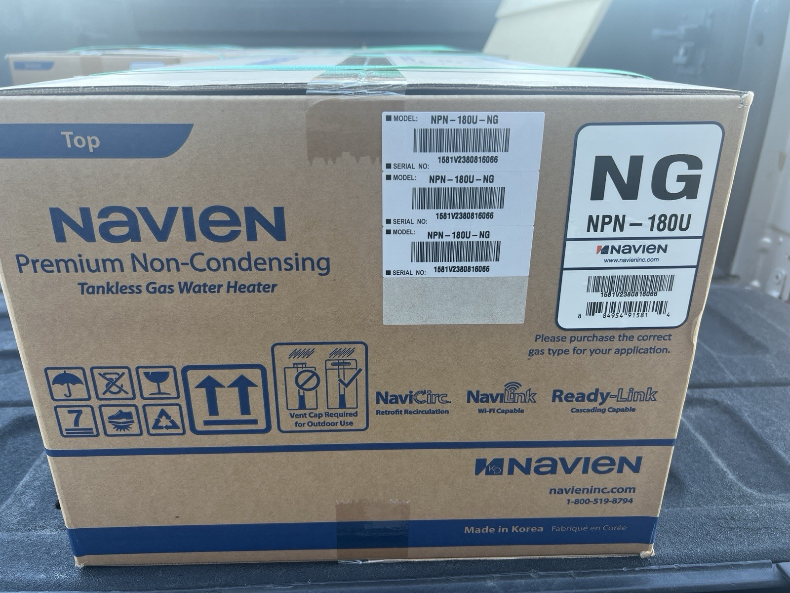 Navien NPN-180U Tankless Gas Water Heater Stainless Steel Wi-Fi Indoor/Outdoor