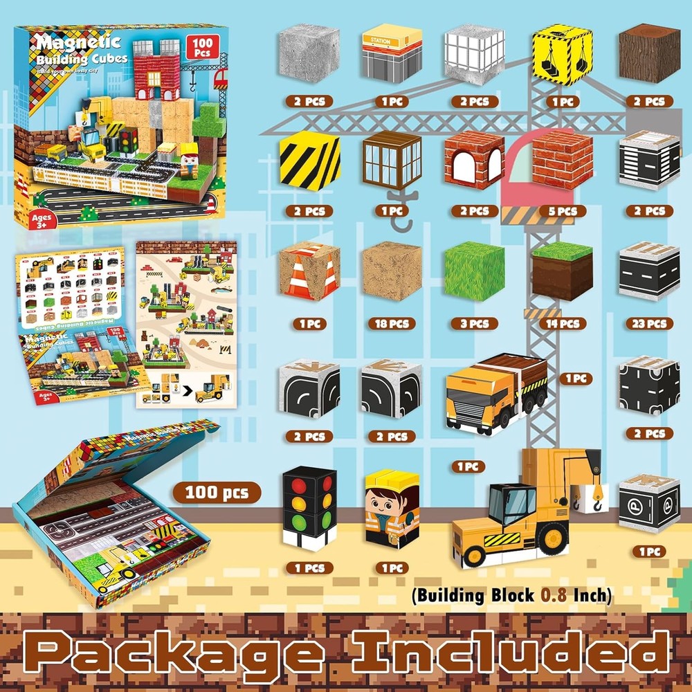 Magnetic Blocks - 100PCS Building Magnet Cubes Stacking...