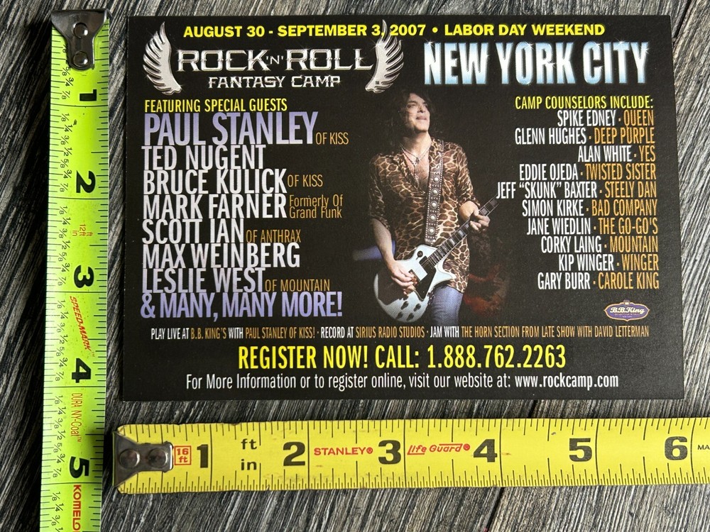 KISS Handbill Concert Ad Promo Card PAUL STANLEY Rock & Roll Fantasy Camp 2007