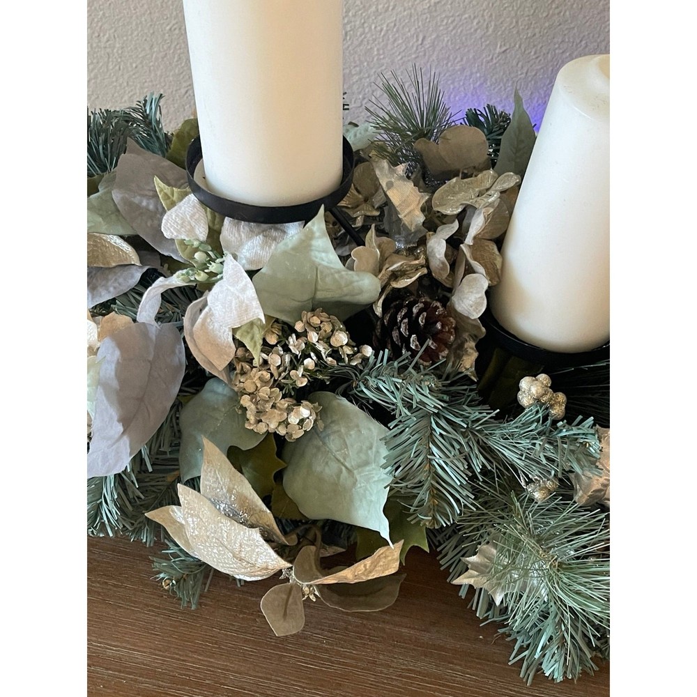 Christmas Centerpiece Silver Green Table Decor