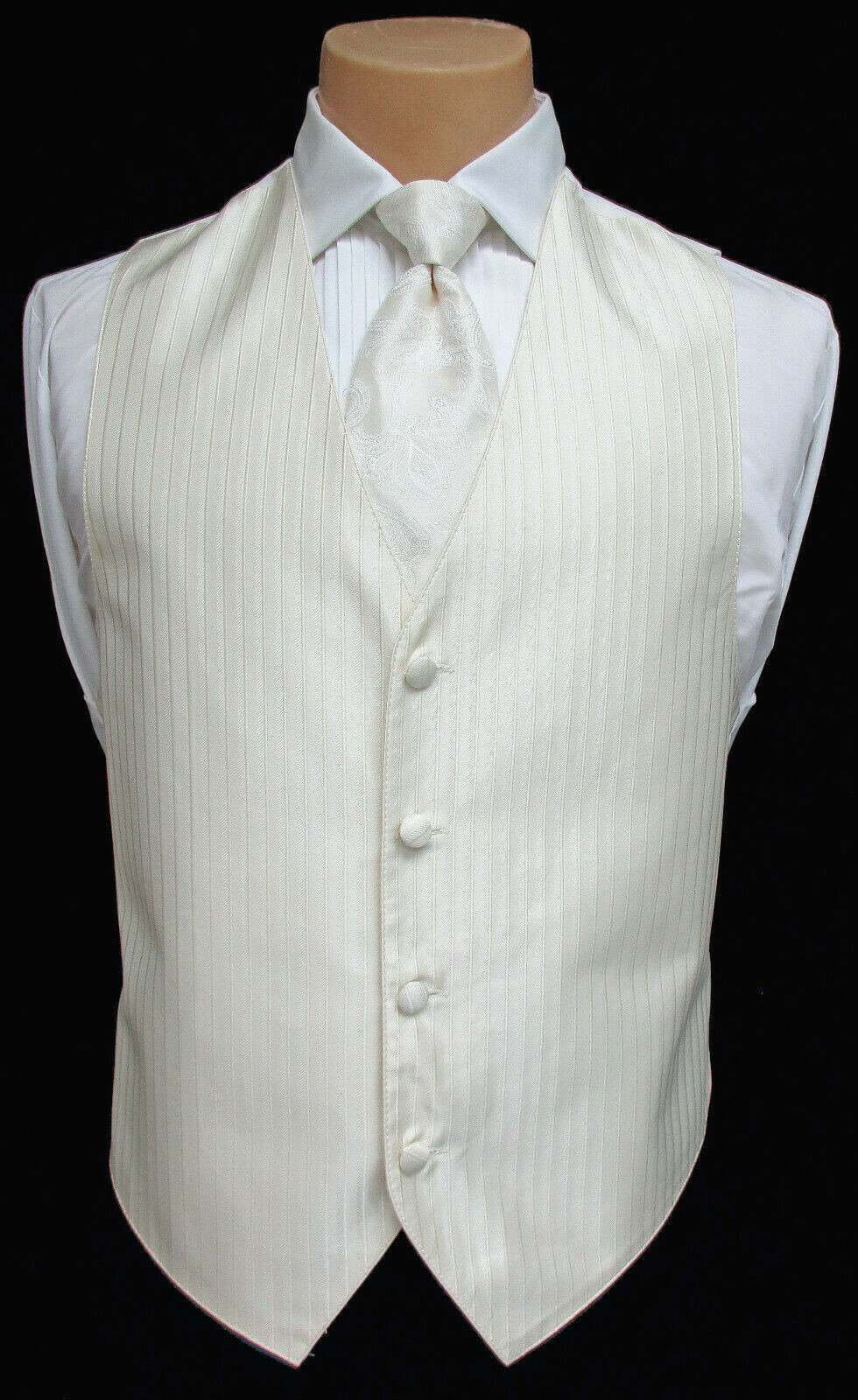 Men's Ivory Jean Yves Tuxedo Vest & Tie Paisley Formal Wedding Groom Prom