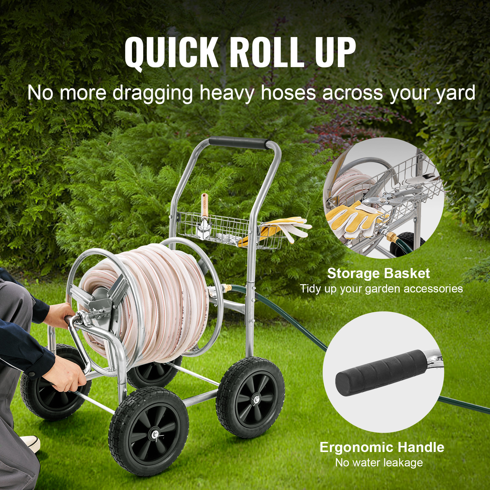 VEVOR Hose Reel Cart 300ft Heavy Duty Garden Water Cart