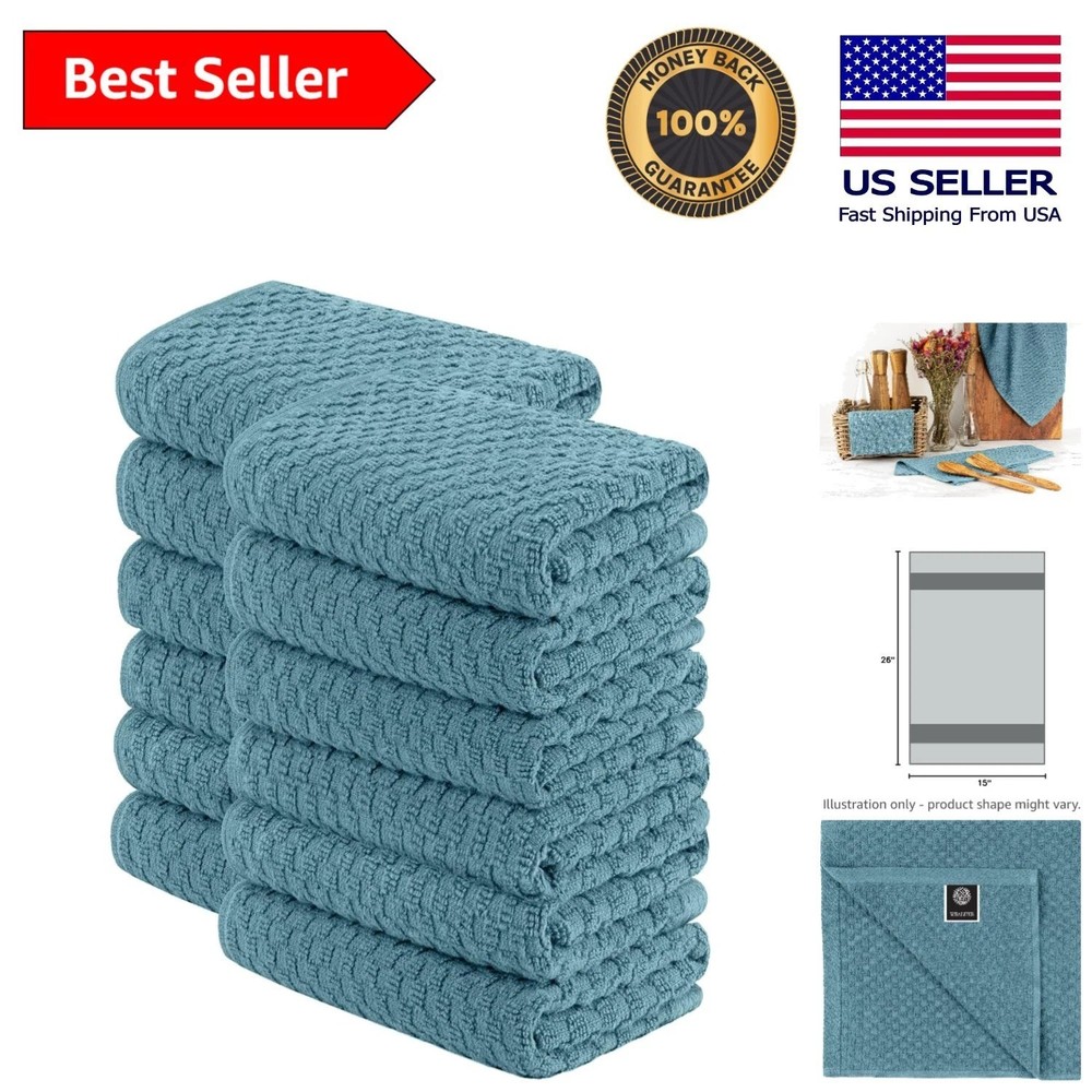 Versatile Kitchen Towels Set - 12 Pack, 450GSM Aqua Cotton, Extra Absorbent