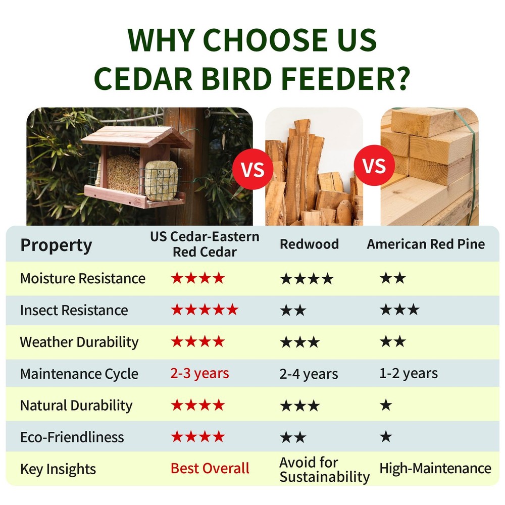 Solution4Patio US Cedar Hopper Bird Feeder for Outdoors Hanging, Multicolor