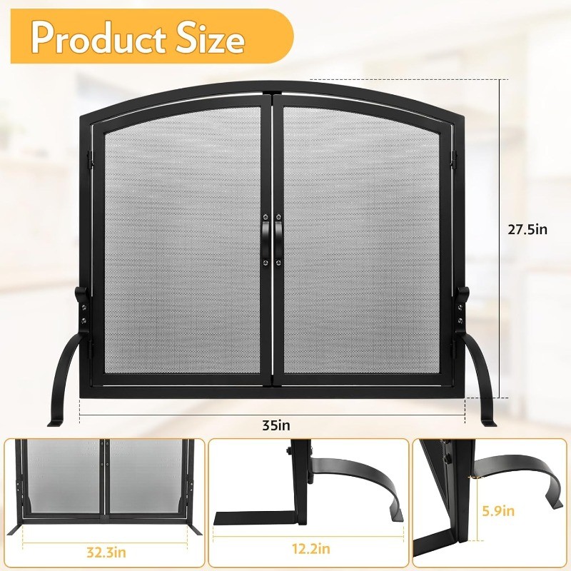 35" x 27" Single Panel Fireplace Screen with Magnetic Doors - Flat Fireplace