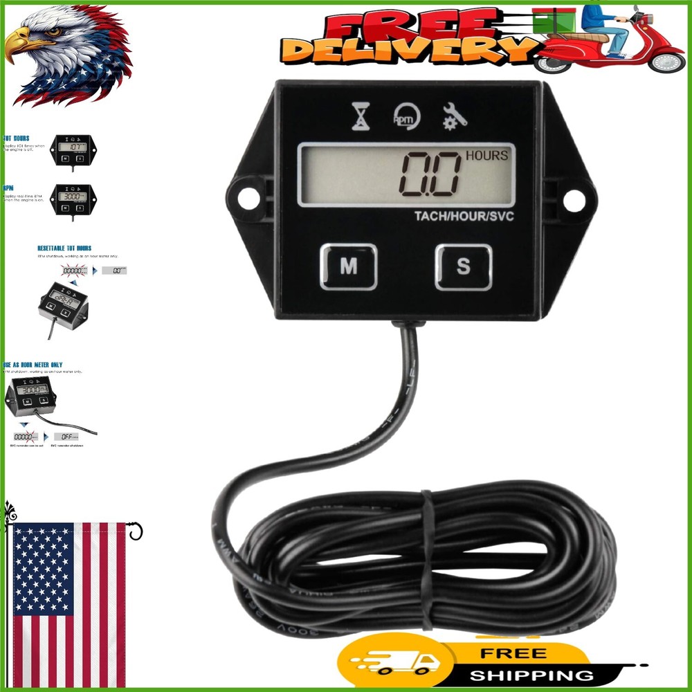 Programmable Digital Hour Meter & RPM Tachometer for Generators and Snowmobiles