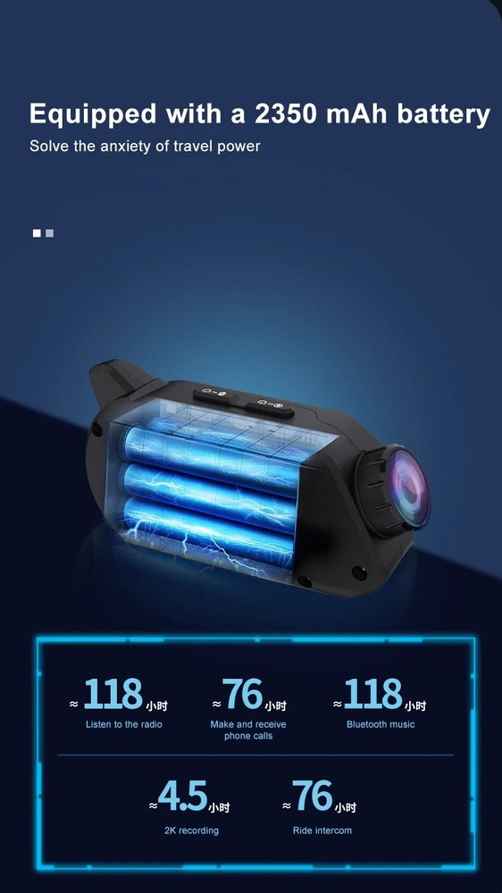 5.1 Bluetooth Motorcycle Intercom Camera 6 Riders Wireless Helmet Headset 2K FM