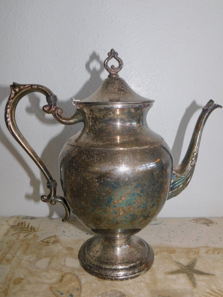Silver on Copper Silver-plated Coffee Pot Signed 10" Lidded