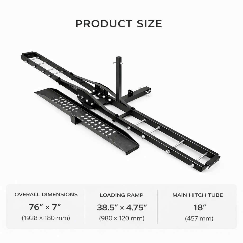 600LBS Motorcycle Carrier Rack 2" Receiver Hitch w/ Steel Ramp Anti-Tilt Lock HD