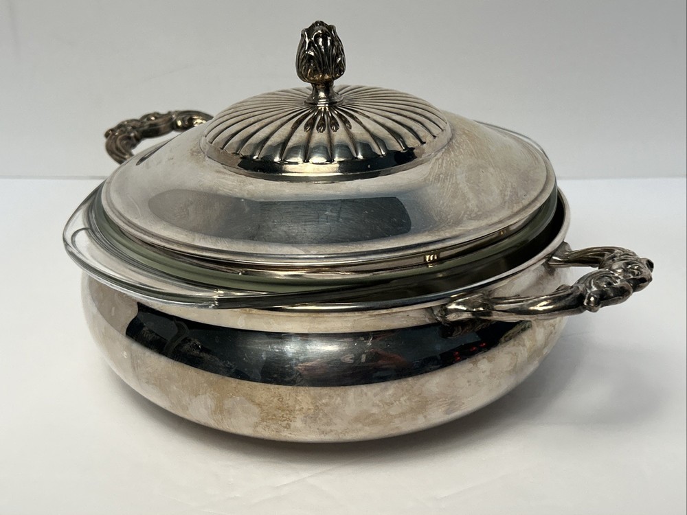 Raimond MCM Silverplate Covered Casserole W/Pyrex Glass Insert A-AA Vintage 60s