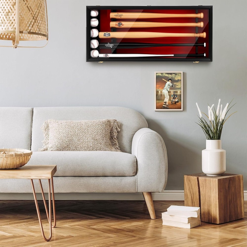 Baseball Bat Display Case Wall Mounted Shadow Box Vertical or Horizontal UV P...