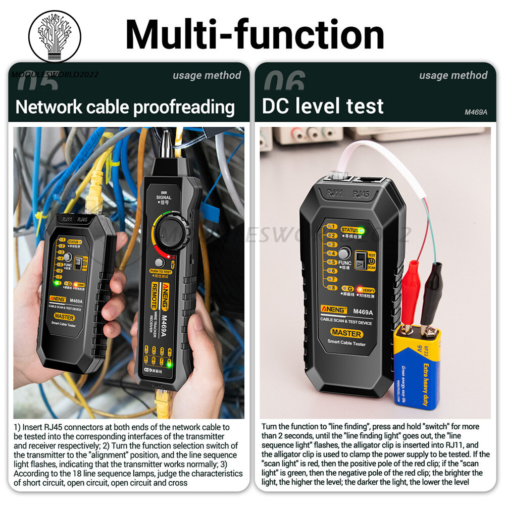ANENG M469A Multifunctional Network Cable Tracker Networking Analyzer RJ45 RJ11