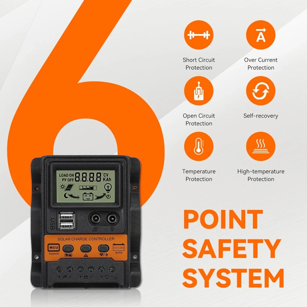 30A PWM Solar Charge Controller 12/24V Panel Battery Regulator Charger LCD USB