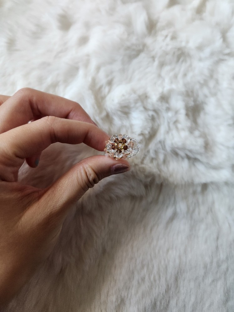 Handmade beaded floral pattern ring I made