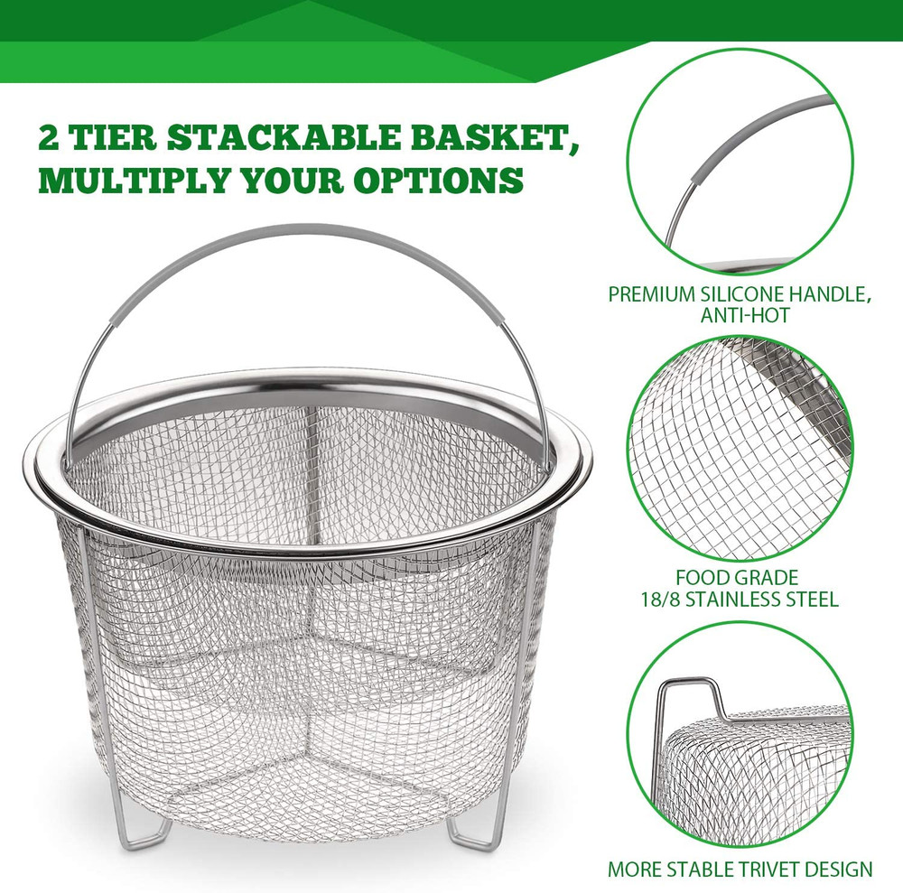 Steamer Basket for Instant Pot Accessories 6 Qt or 8 Quart - 2 Tier Stackable 18
