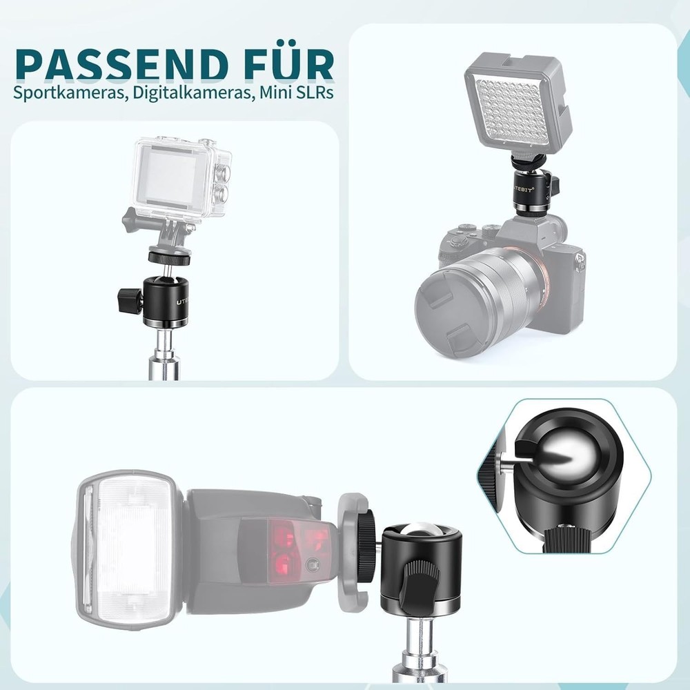 Versatile 360° Camera Mount Adapter – Mini Ball Head with Removable Hot Shoe