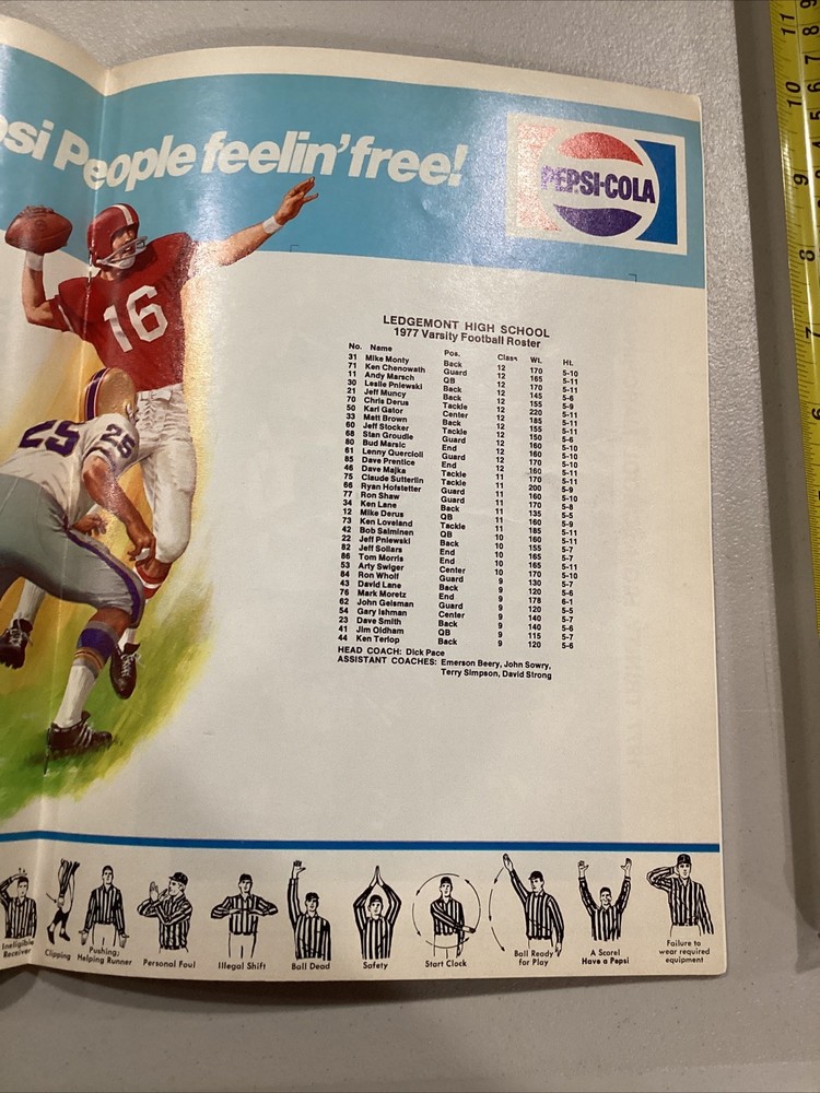 1977 Trinity v Ledgemont High School Football Program Missing Back Cover