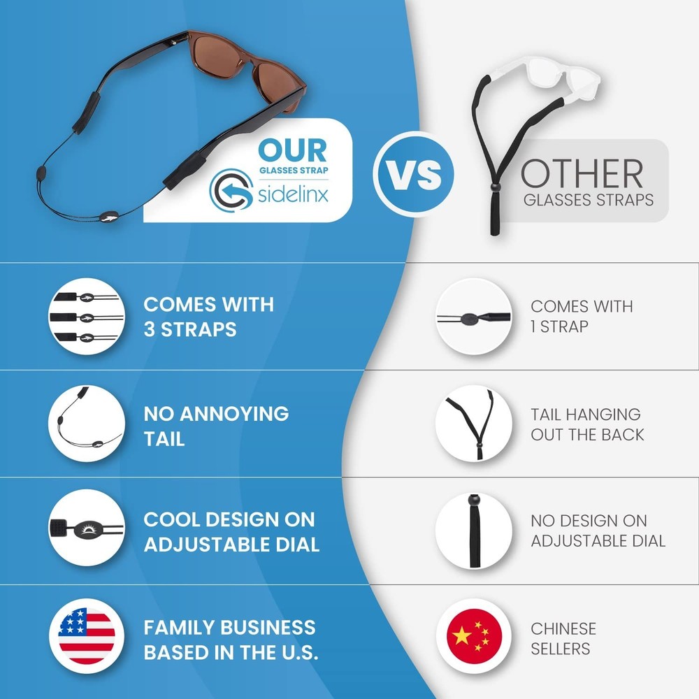 Adjustable Eyeglass Strap (3 Pack) - No Tail Sunglass Strap - Eyewear String ...