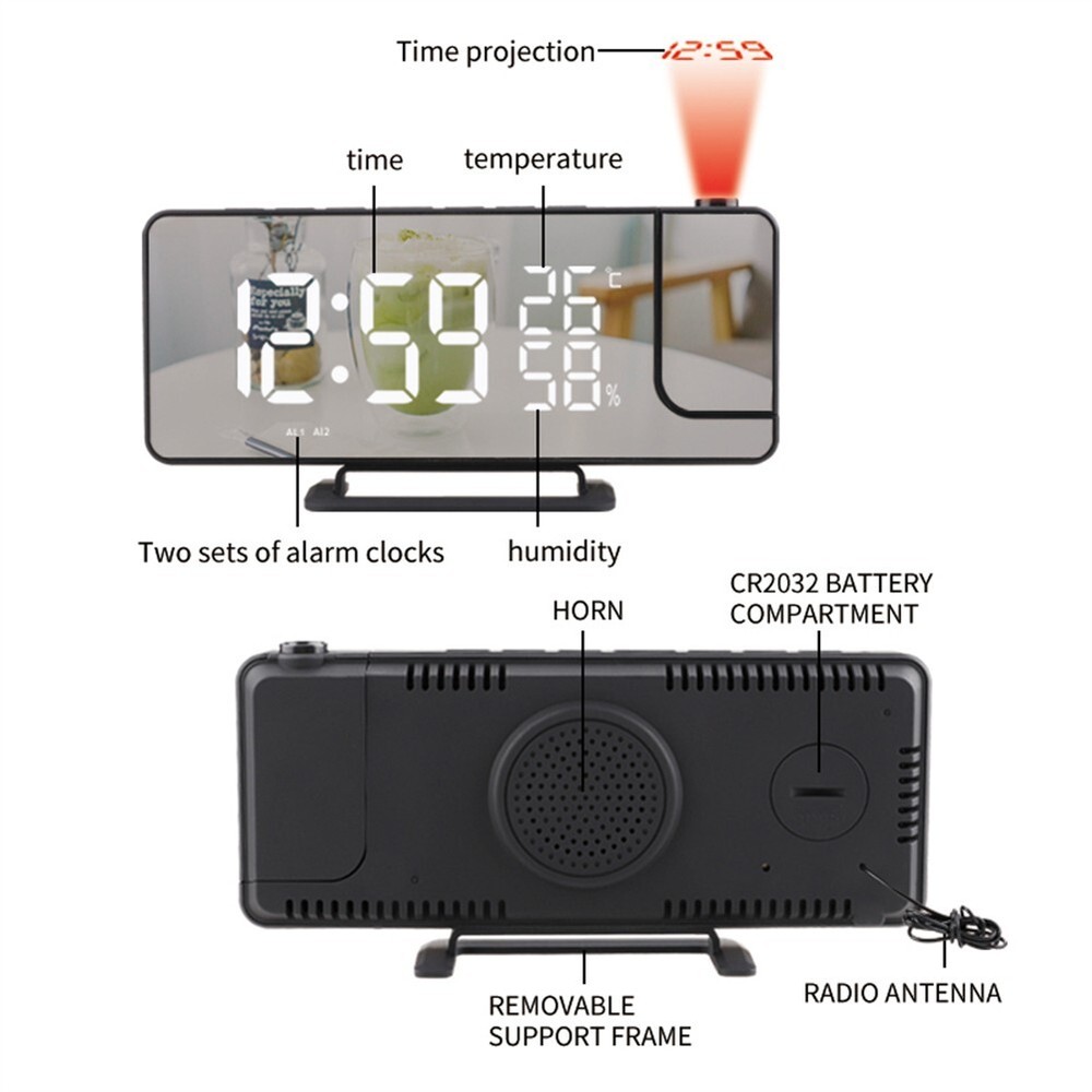 Stylish LED Digital Alarm Clock with Projection and Adjustable Brightness