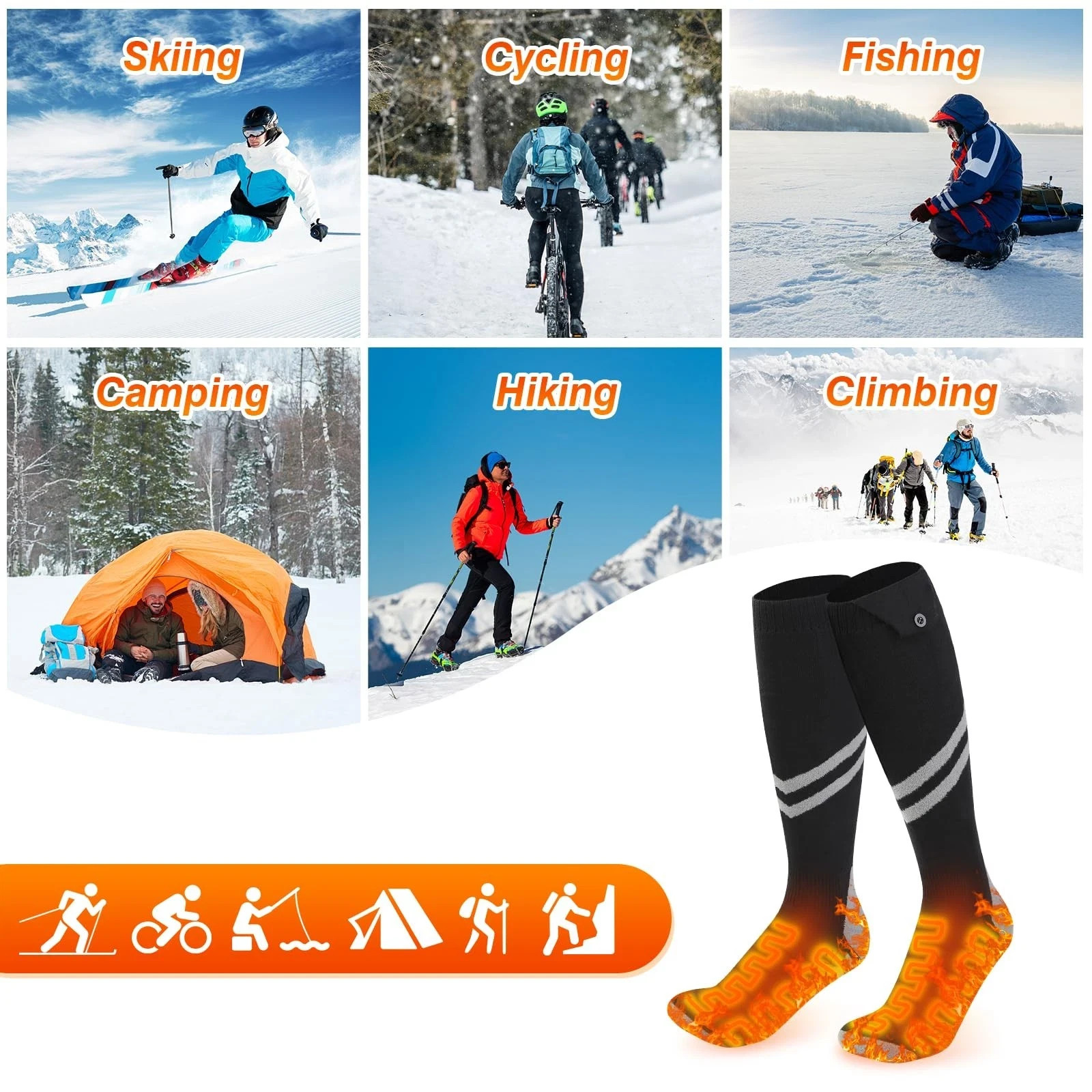 HEATED SOCKS 6000mAh RECHARGEABLE - 4 MODES INDOOR OUTDOOR SPORTS WARMERS