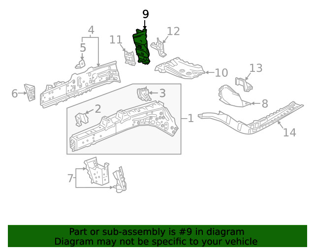 Genuine GM Driver Side Front Compartment Outer Side Rail Extension 84341904