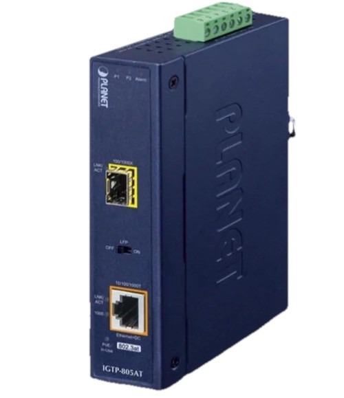 PLANET IGTP-805AT 1000Base-SX / LX to 10/100/1000Base-T 802.3at PoE Industrial M